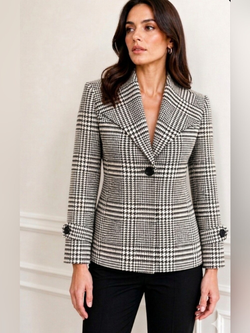 Anne Klein Women's Houndstooth 100% Wool Blazer Jacket / Sz M / Black, White
